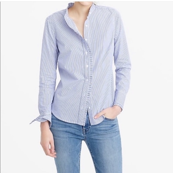 J. CREW Blue & White Striped Ruffle Blouse - Picture 1 of 6